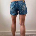 Maurices Womens Embroidered Low Rise 7” Denim Shorts UK8-10/S W30 Blue hotpants