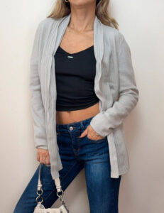 Jaeger Women's 100% Cashmere Grey Ribbed Tie Front Open Front Cardigan — photo 2 of 7