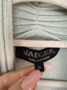 Jaeger Women's 100% Cashmere Grey Ribbed Tie Front Open Front Cardigan — photo 5 of 7