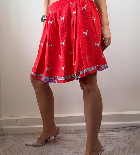 Braemar Womens Vintage Dog Print Wool Blend Pleated Mini Skirt Red UK10/S W29