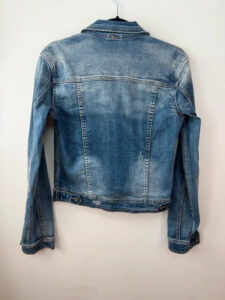 Vanilla Distressed Fitted Denim Button Jacket Y2K Faded Blue Stretch UK 8-10 Trucker - Image 4