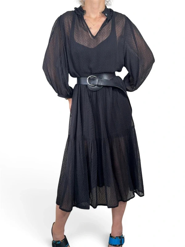p1-1910.jpg Part Two Women's Black Sheer Dobby Maxi Dress