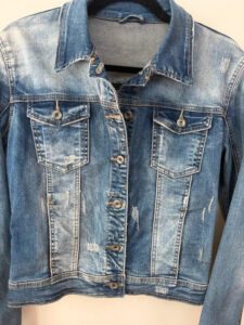 Vanilla Distressed Fitted Denim Button Jacket Y2K Faded Blue Stretch UK 8-10 Trucker - Image 7