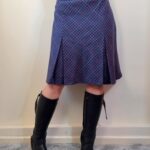 M&S wool cashmere purple tartan check plaid midi pleated skirt flare uk12 W32