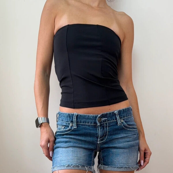 Zara womens Black Bandeau Corset Tube Top UK 8-10 S Strapless Fitted party glam