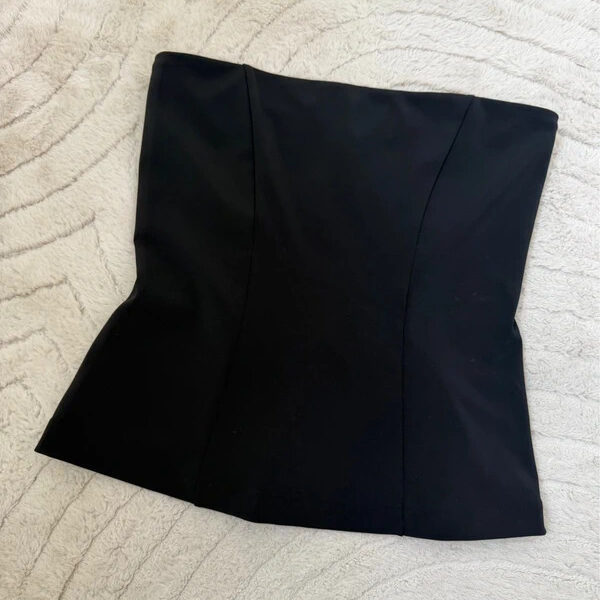Zara womens Black Bandeau Corset Tube Top UK 8-10 S Strapless Fitted party glam