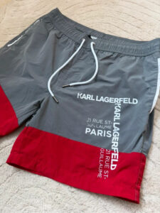 Karl Lagerfeld mens Beachwear Logo Board Shorts Grey Red Swim bermudas UK L