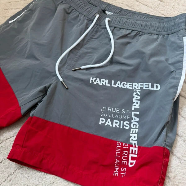 Karl Lagerfeld mens Beachwear Logo Board Shorts Grey Red Swim bermudas UK L
