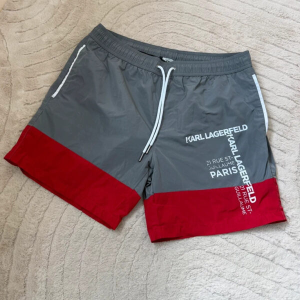 Karl Lagerfeld mens Beachwear Logo Board Shorts Grey Red Swim bermudas UK L
