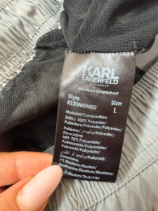 Label on a Karl Lagerfeld piece, L