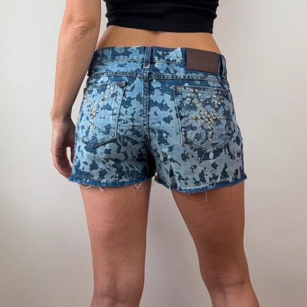 Cavalli womens custom studded micro shorts jeans W31 uk8-10 rhinestone mcbling