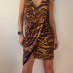 Diane von Furstenberg 100% Silk Tiger Wrap Bodycon Mini Dress UK6-8 Animal Print