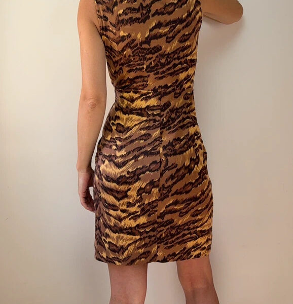 Diane von Furstenberg 100% Silk Tiger Wrap Bodycon Mini Dress UK6-8 Animal Print