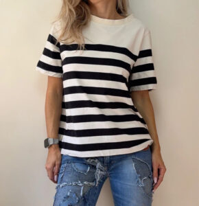 Scotch & Soda womens Cotton Breton Stripe T-Shirt UK8-10 Black White tee summer