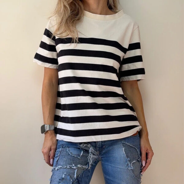 Scotch & Soda womens Cotton Breton Stripe T-Shirt UK8-10 Black White tee summer