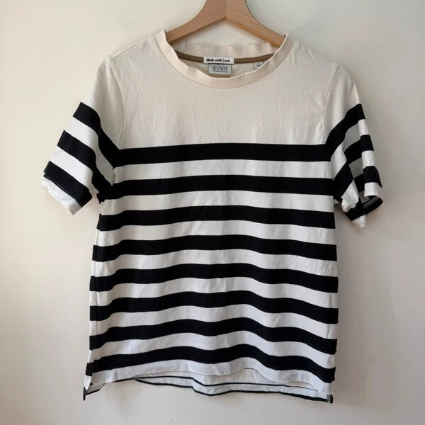 Scotch & Soda womens Cotton Breton Stripe T-Shirt UK8-10 Black White tee summer