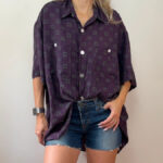 Avanti womens 100% Silk Geometric Print Oversized Shirt Purple L UK 16–18 blouse