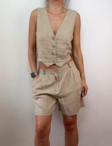 Women's Linen Waistcoat & Shorts Co-Ord Set Beige