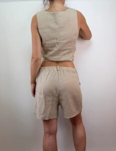 Women's Linen Waistcoat & Shorts Co-Ord Set Beige — photo 2 of 15