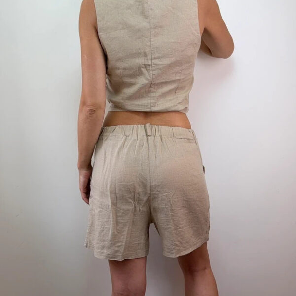 Womens Linen Waistcoat & Shorts Co-Ord Set Beige UK8-10 holiday safari outfit