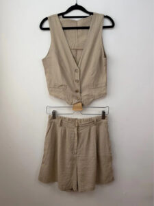 Women's Linen Waistcoat & Shorts Co-Ord Set Beige — photo 3 of 15