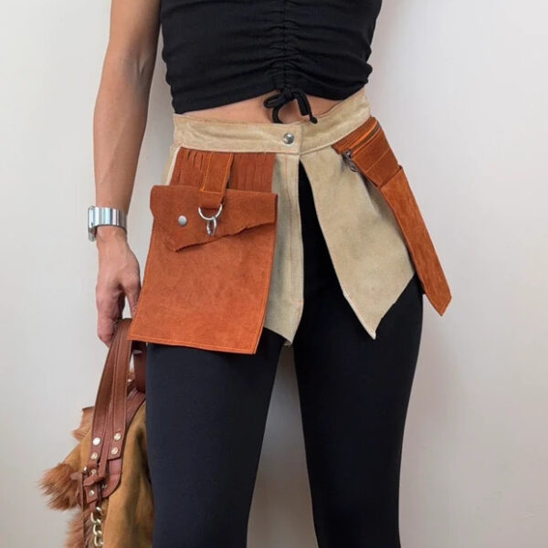 Custom womens Suede leather Utility Belt Festival Pocket Waist Bag Adjustable
