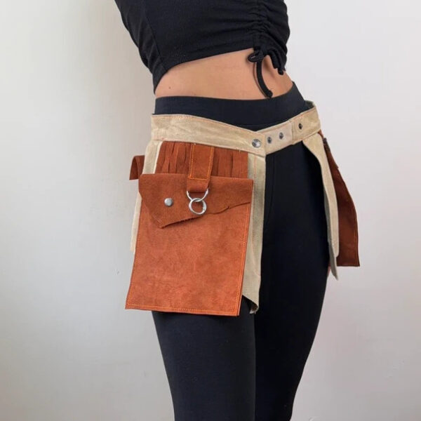 Custom womens Suede leather Utility Belt Festival Pocket Waist Bag Adjustable
