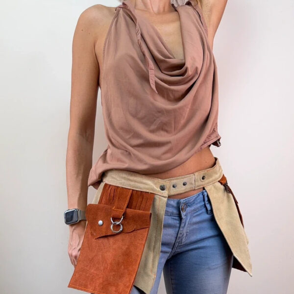 Zara womens Asymmetric Drape Cowl Neck Sleeveless Top Nude UK 8-10 Y2K indie