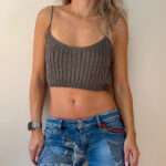 ASOS womens Metallic Knit Cropped Cami Top Bronze Shimmer Y2K UK10 clubwear glam