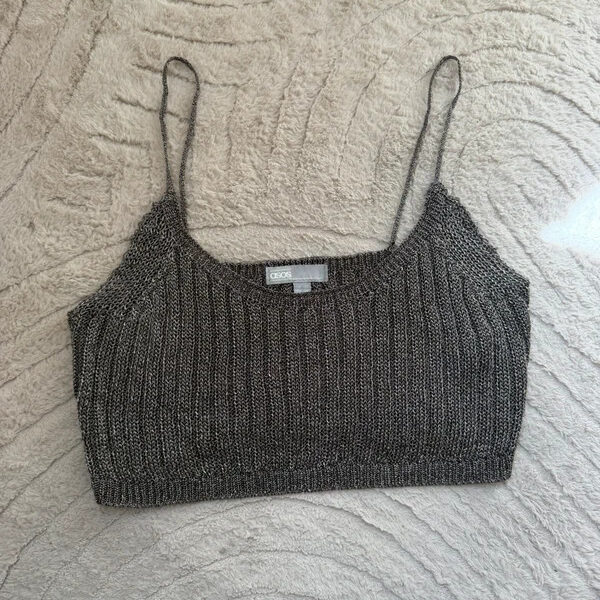 ASOS womens Metallic Knit Cropped Cami Top Bronze Shimmer Y2K UK10 clubwear glam