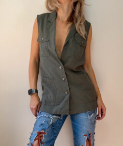 H&M womens Khaki Utility Safari Waistcoat Vest Sleeveless Jacket XS-S