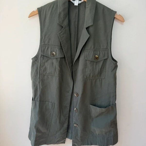 H&M womens Khaki Utility Safari Waistcoat Vest Sleeveless Jacket XS-S UK 6-8-10