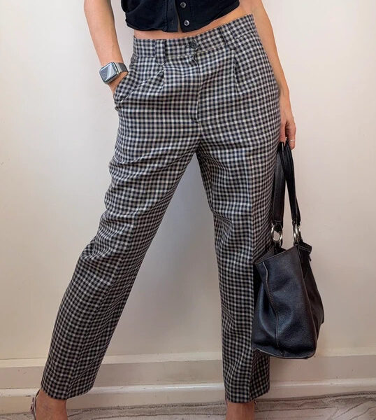 Gardeur Pure 100% New Wool Check High Rise 11.5” W29L26 UK8-10 Plaid Tapered Straigh Leg