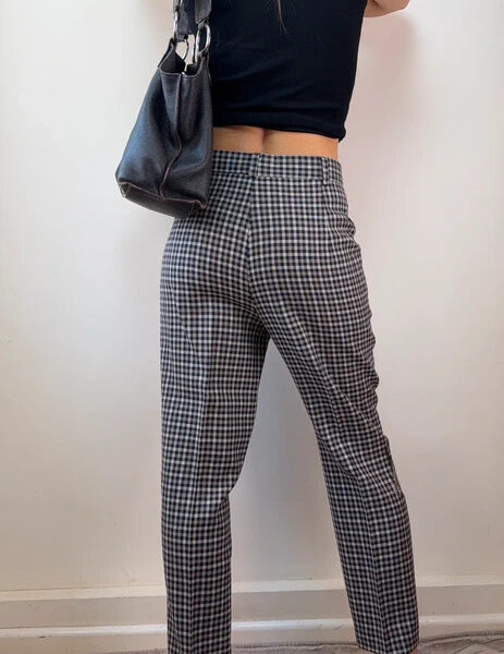 Gardeur Pure 100% New Wool Check High Rise 11.5” W29L26 UK8-10 Plaid Tapered Straigh Leg
