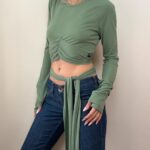 Gymshark womens green wrap tie open back crop fitted top uk8-10 activewear