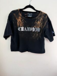 Champion womens Bleached Crop Tee Y2K Acid Wash T-Shirt Black S uk8-10 punk — photo 2 of 9