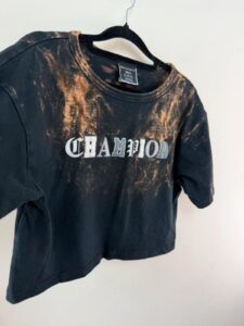 Champion womens Bleached Crop Tee Y2K Acid Wash T-Shirt Black S uk8-10 punk — photo 4 of 9