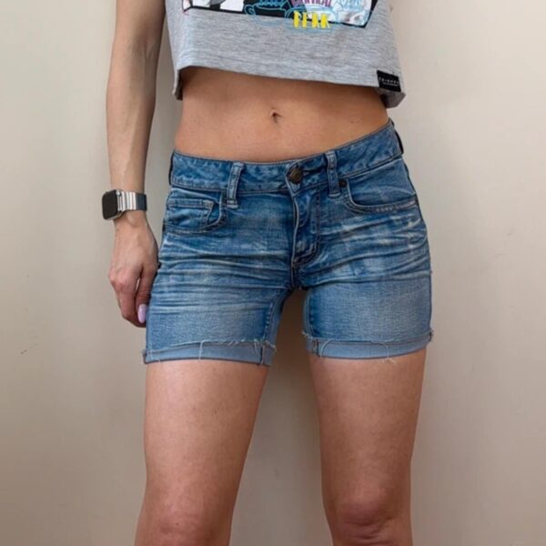American Eagle women stretchy denim hotpants micro shorts low rise y2k 00s uk6-8