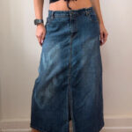 No Boundaries Womens Y2K Denim Low Rise Maxi Bleach Skirt UK16-18 W37 Stitch