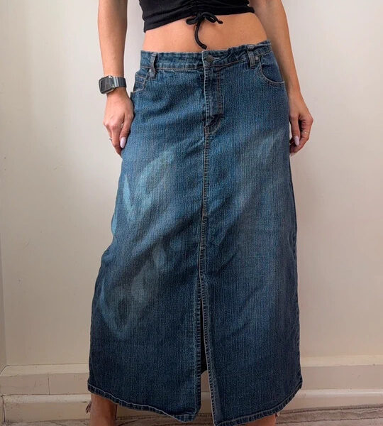 No Boundaries Womens Y2K Denim Low Rise Maxi Bleach Skirt UK16-18 W37 Stitch
