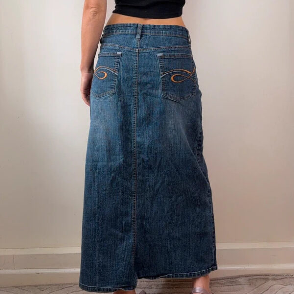 No Boundaries Womens Y2K Denim Low Rise Maxi Bleach Skirt UK16-18 W37 Stitch