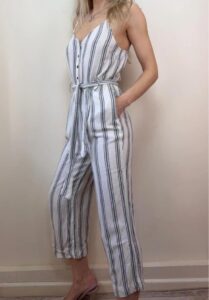 H&M womens White navy Striped Linen Summer Jumpsuit Wide Leg Capri — photo 2 of 15