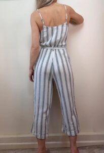 H&M womens White navy Striped Linen Summer Jumpsuit Wide Leg Capri — photo 3 of 15