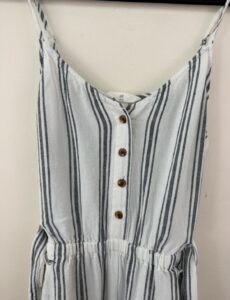 H&M womens White navy Striped Linen Summer Jumpsuit Wide Leg Capri — photo 4 of 15
