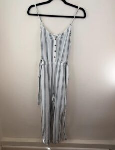 H&M womens White navy Striped Linen Summer Jumpsuit Wide Leg Capri — photo 5 of 15