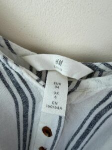 H&M womens White navy Striped Linen Summer Jumpsuit Wide Leg Capri — photo 7 of 15