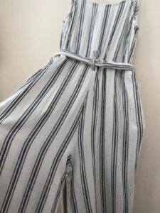 H&M womens White navy Striped Linen Summer Jumpsuit Wide Leg Capri — photo 11 of 15