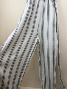 H&M womens White navy Striped Linen Summer Jumpsuit Wide Leg Capri — photo 12 of 15