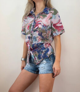 Women's Abstract Floral Sheer Button Shirt Blouse