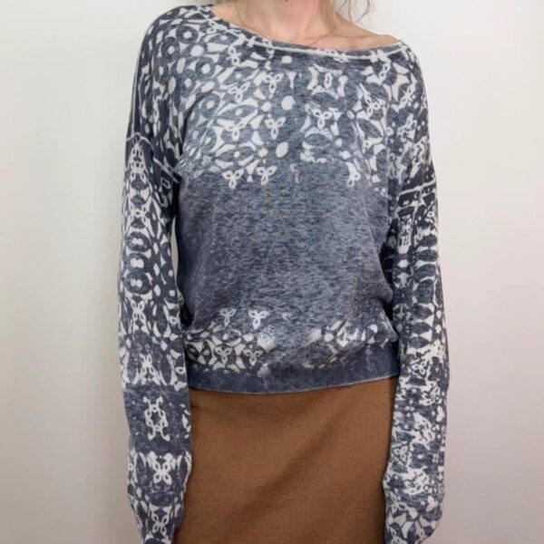 Sandwich womens Y2K Knit Floral top Grey cotton silk wool long sleeve slouchy M